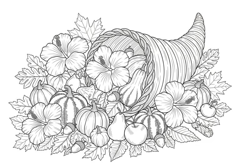 Thanksgiving Hibiscus Harvest Coloring Page