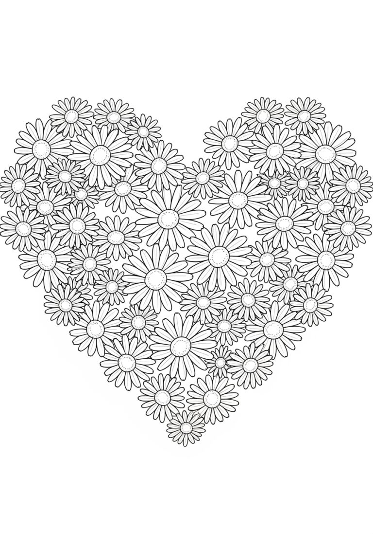 Valentine’s Day Daisy Heart Coloring Page