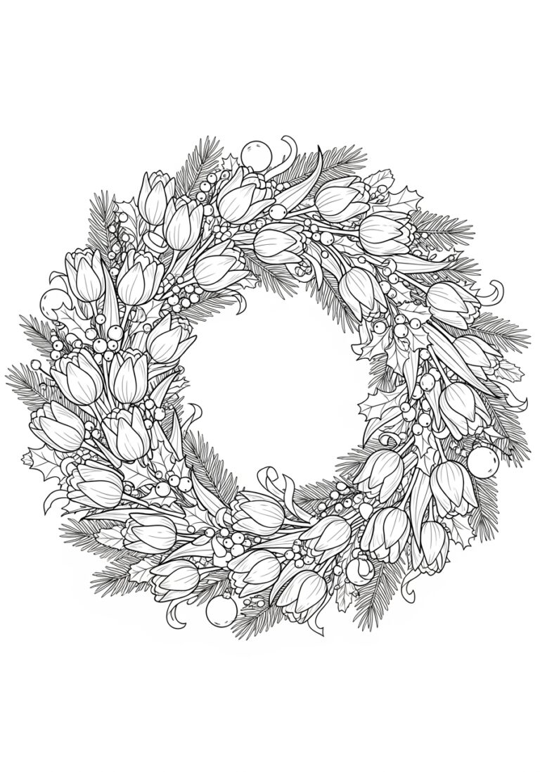 Christmas Tulip Wreath Coloring Page