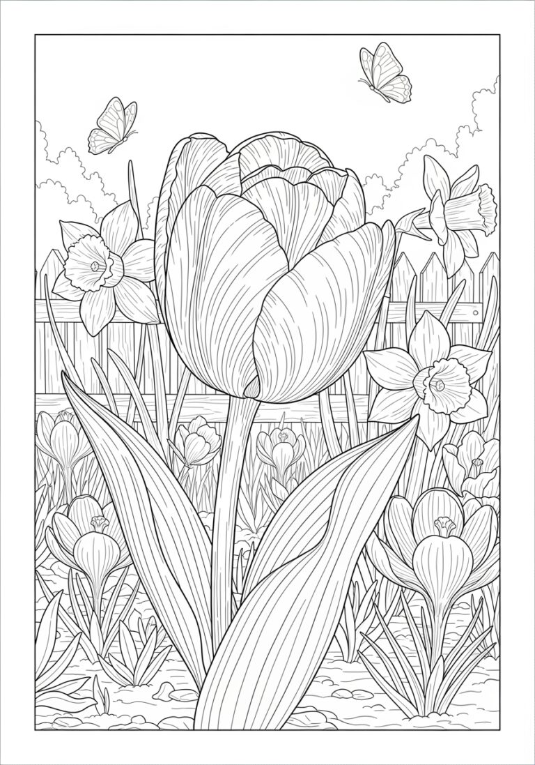 Tulip in a Spring Garden Coloring Page