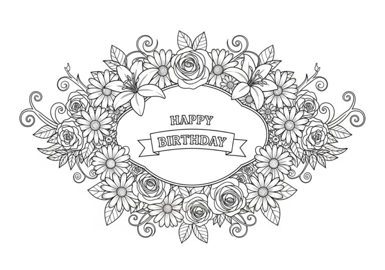 Happy Birthday Flower Coloring Page