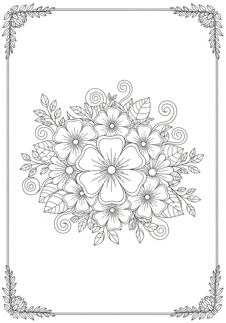 Easy Flower Coloring Page for Adults