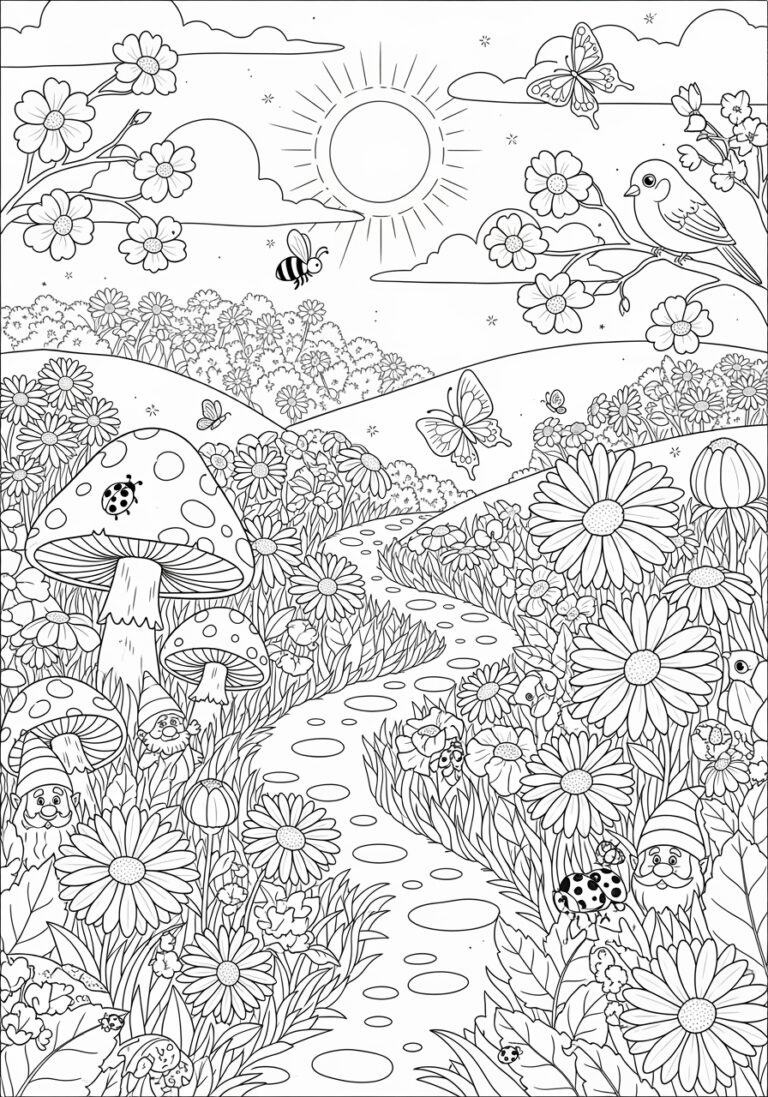 Daisy Flower Garden Journey Coloring Page